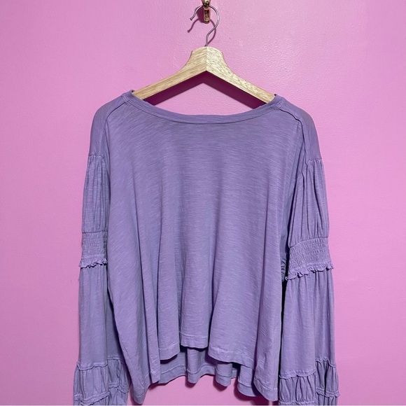 Pilcro Crewneck Ruched Smocked Puff Sleeve Top Women's XL Lilac Cotton - Picture 4 of 11